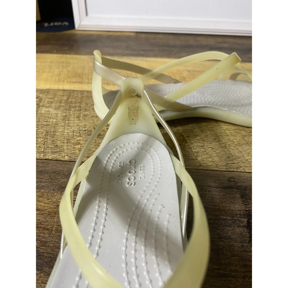 Crocs Sandals Womens 4 Isabella Pale‎ Yellow Gold Strappy Slip On Gladiator